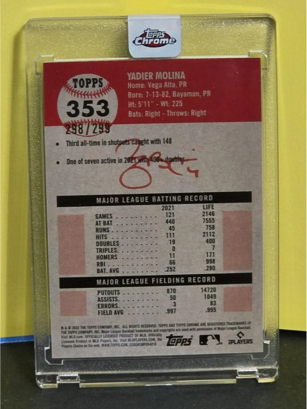 2022 Topps Chrome YADIER MOLINA Wave Lava Refractor Numbered, Sealed & Encased